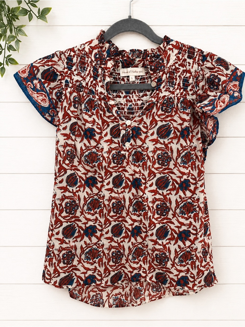 House of Harlow 1960 Cream Top with Red & Blue Floral Print